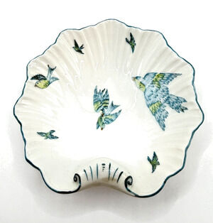 Antique Royal Rudolstadt Prussia Hand Painted Bird Shell Dish c.1900 German Porc